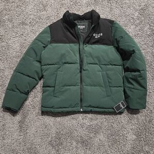 Mens GUESS Will Color Green and Black Puffer Jacket Size Small
